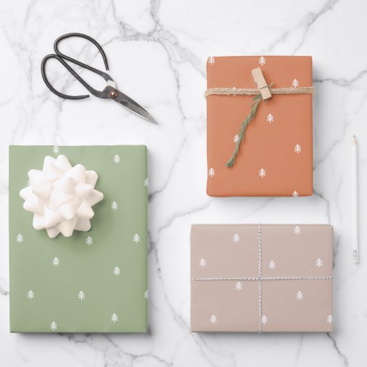 Weihnachtsbäume Rustikal Minimalistisch skandinavi Geschenkpapier Set (Vorderseite)