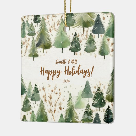 Weihnachtsbäume Rustikaler Wald Keramikornament (Links)