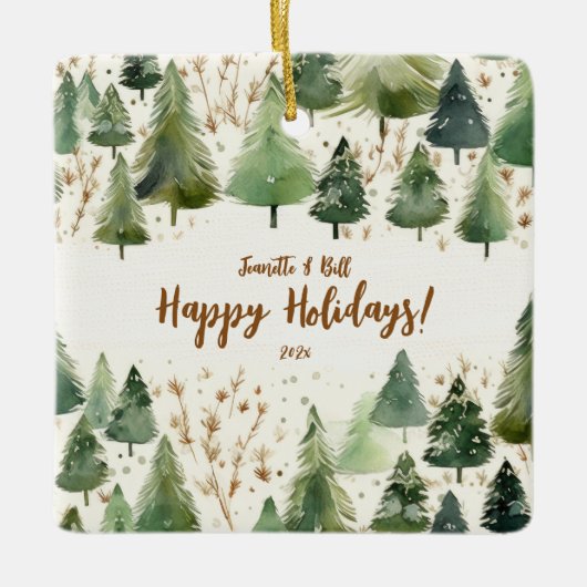 Weihnachtsbäume Rustikaler Wald Keramikornament (Vorderseite)