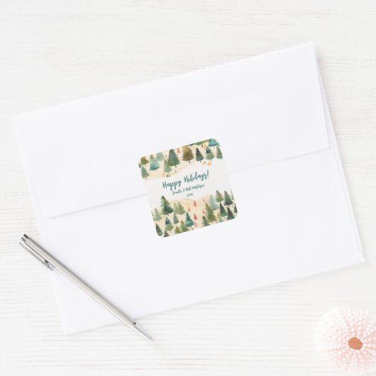 Weihnachtsbäume Rustikaler Wald Quadratischer Aufkleber (Umschlag)