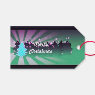 Weihnachtsbäume Schatten grüner Geschenktasten Geschenkanhänger