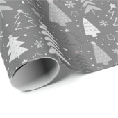 Weihnachtsbäume Schneeflocke Grau und Weiß Weihnac Geschenkpapier (Rolleneckpunkt)