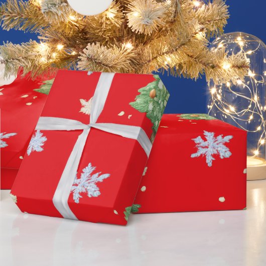 Weihnachtsbäume & Schneeflocken Geschenkpapier (Feiertage)
