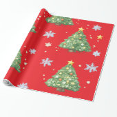 Weihnachtsbäume & Schneeflocken Geschenkpapier (Ungerollt)