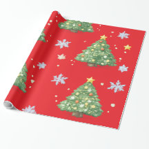 Weihnachtsbäume & Schneeflocken Geschenkpapier