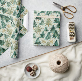 Weihnachtsbäume & Schneeflocken Geschenkpapier