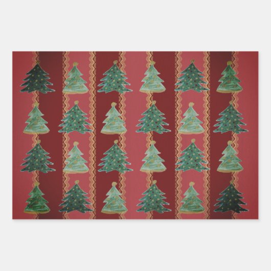 Weihnachtsbäume Schneeflocken Geschenkpapier Set (Vorderseite 2)