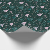 Weihnachtsbäume Schneeflocken Grüne Weihnachten Geschenkpapier (Ecke)