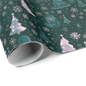 Weihnachtsbäume Schneeflocken Grüne Weihnachten Geschenkpapier (Rolleneckpunkt)