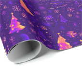 Weihnachtsbäume Schneeflocken Lila Weihnachten Geschenkpapier (Rolleneckpunkt)