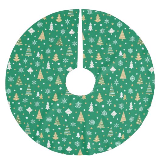 Weihnachtsbäume Schneeflocken Muster Grün Polyester Weihnachtsbaumdecke (Vorderseite)