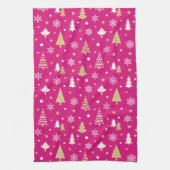 Weihnachtsbäume Schneeflocken Muster Rosa Geschirrtuch (Vertikal)