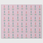 Weihnachtsbäume Schneeflocken Rosa Grün Geschenkpapier (Flach)