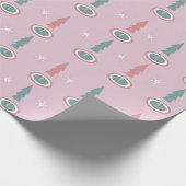 Weihnachtsbäume Schneeflocken Rosa Grün Geschenkpapier (Ecke)