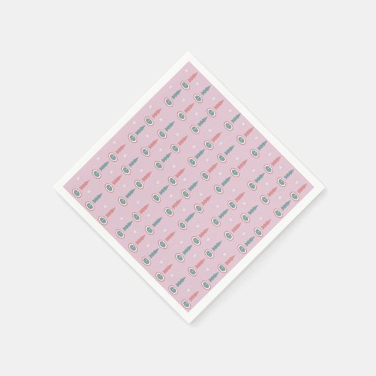 Weihnachtsbäume Schneeflocken Rosa Grün Serviette (Ecke)