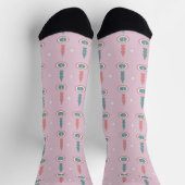 Weihnachtsbäume Schneeflocken Rosa Grünes Muster Socken (Oben)