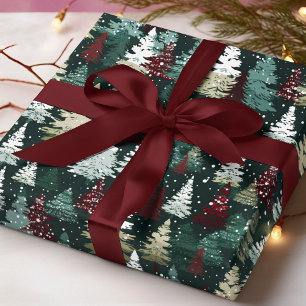 Weihnachtsbäume Schneeflocken Rot Grün Feiertag Geschenkpapier