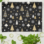 Weihnachtsbäume Schneeflocken Schwarz Geschirrtuch (Gefaltet)