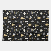 Weihnachtsbäume Schneeflocken Schwarz Geschirrtuch (Horizontal)
