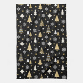 Weihnachtsbäume Schneeflocken Schwarz Geschirrtuch (Vertikal)