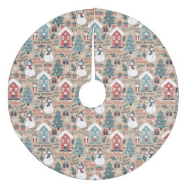 Weihnachtsbäume, Schneemänner, Geschenke und Häuse Fleece Weihnachtsbaumdecke