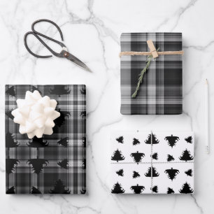 Weihnachtsbäume Schwarz Kariert Geschenkpapier Set
