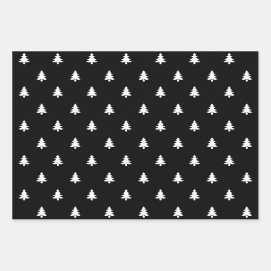 Weihnachtsbäume Schwarz-weiß grau minimalistisch Geschenkpapier Set (Vorderseite 3)