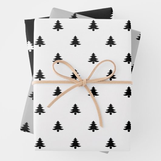 Weihnachtsbäume Schwarz-weiß grau minimalistisch Geschenkpapier Set (Beispiel)