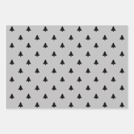 Weihnachtsbäume Schwarz-weiß grau minimalistisch Geschenkpapier Set (Vorderseite 2)