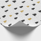 Weihnachtsbäume schwarzes Goldmuster Wrapper Papie Geschenkpapier (Ecke)