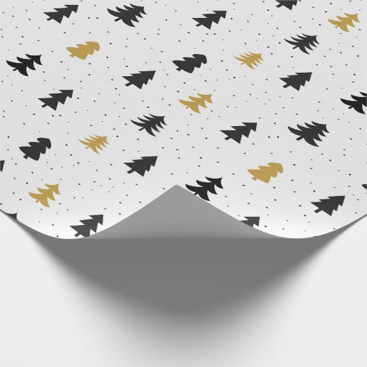 Weihnachtsbäume schwarzes Goldmuster Wrapper Papie Geschenkpapier (Ecke)