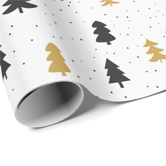 Weihnachtsbäume schwarzes Goldmuster Wrapper Papie Geschenkpapier (Rolleneckpunkt)