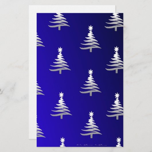 Weihnachtsbäume Silber auf Cobalt Blue Briefpapier (Vorne/Hinten)