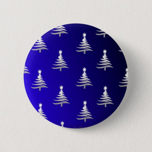 Weihnachtsbäume Silber auf Cobalt Blue Button (Vorderseite)