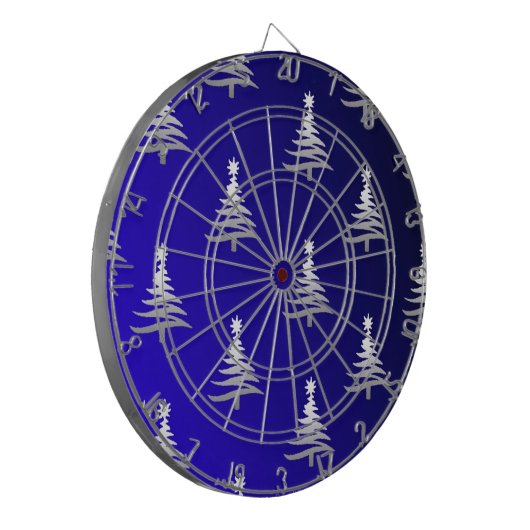 Weihnachtsbäume Silber auf Cobalt Blue Dartscheibe (Vorderseite Links)