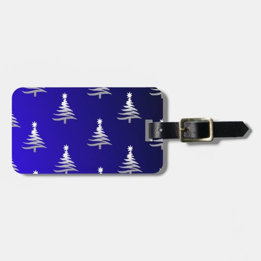 Weihnachtsbäume Silber auf Cobalt Blue Gepäckanhänger (Vorderseite horizontal)