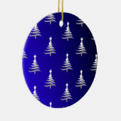 Weihnachtsbäume Silber auf Cobalt Blue Keramikornament (Rechts)