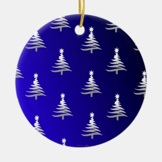 Weihnachtsbäume Silber auf Cobalt Blue Keramikornament (Vorne)