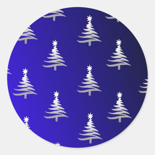 Weihnachtsbäume Silber auf Cobalt Blue Runder Aufkleber (Vorderseite)
