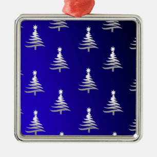 Weihnachtsbäume Silber auf Cobalt Blue Silbernes Ornament