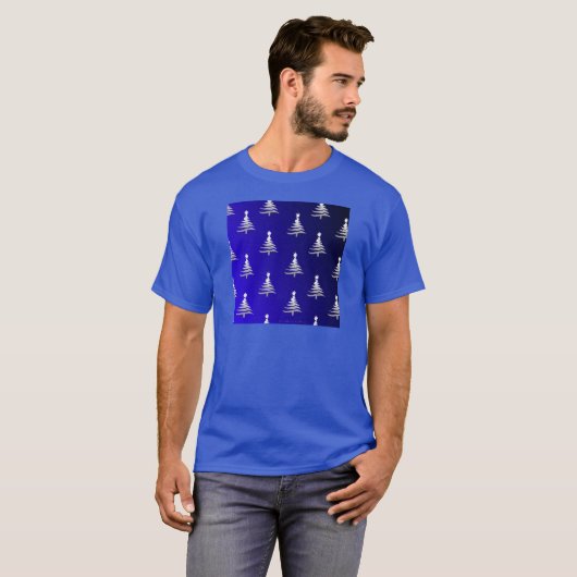 Weihnachtsbäume Silber auf Cobalt Blue T-Shirt (Vorne ganz)