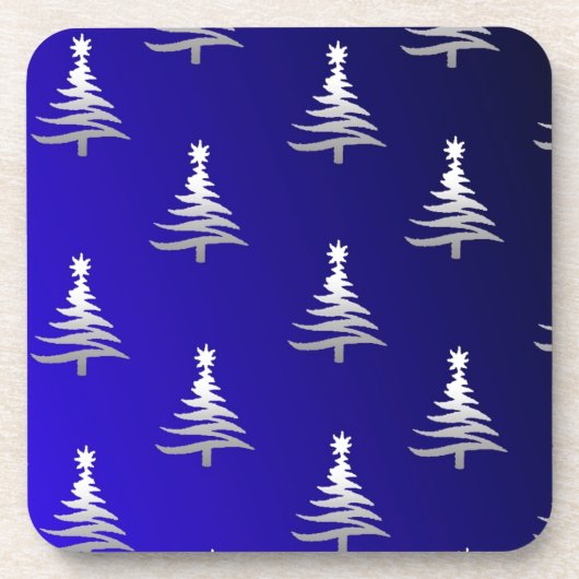 Weihnachtsbäume Silber auf Cobalt Blue Untersetzer (Vorderseite)