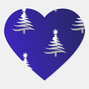 Weihnachtsbäume Silber auf Kobaltblau Herz-Aufkleber