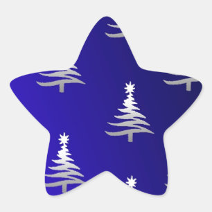 Weihnachtsbäume Silber auf Kobaltblau Stern-Aufkleber