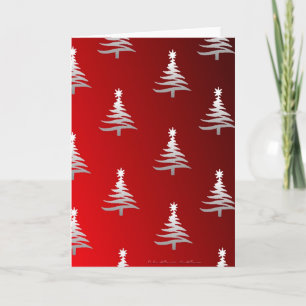 Weihnachtsbäume Silber auf Rot Feiertagskarte