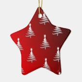 Weihnachtsbäume Silber auf Rot Keramikornament (Links)
