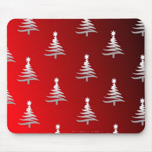 Weihnachtsbäume Silber auf Rot Mousepad (Vorne)