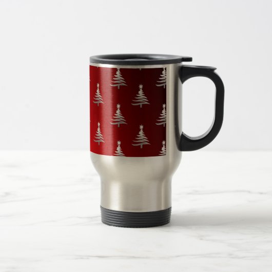 Weihnachtsbäume Silber auf Rot Reisebecher (Rechts)