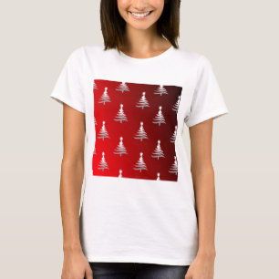 Weihnachtsbäume Silber auf Rot T-Shirt