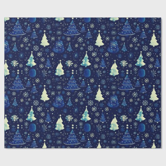 Weihnachtsbäume Snowflakes Blaue Weihnachten Geschenkpapier (Flach)